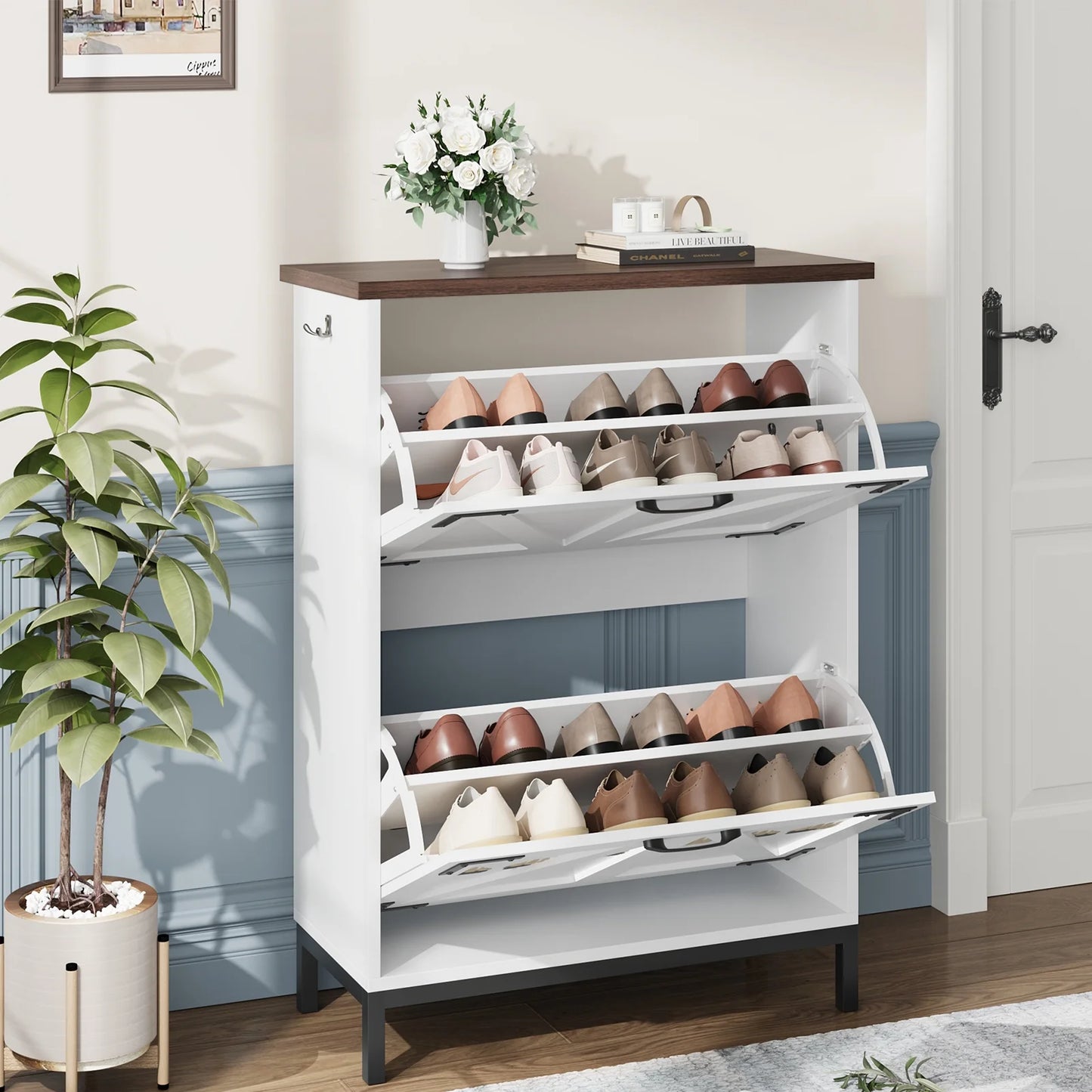 Freestanding Shoe Storage Cabinet with 2 Flip Drawers for Entryway