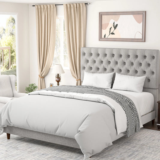 King Size Modern Gavin Upholstered Tufted Bed with Handcrafted High Wingback Headboard, Gray