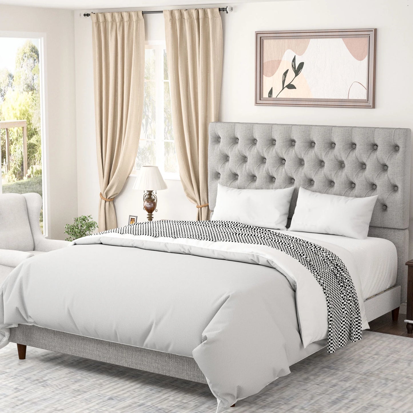 Queen Size Modern Gavin Upholstered Tufted Platform Bed with Handcrafted High Wingback Headboard, Gray