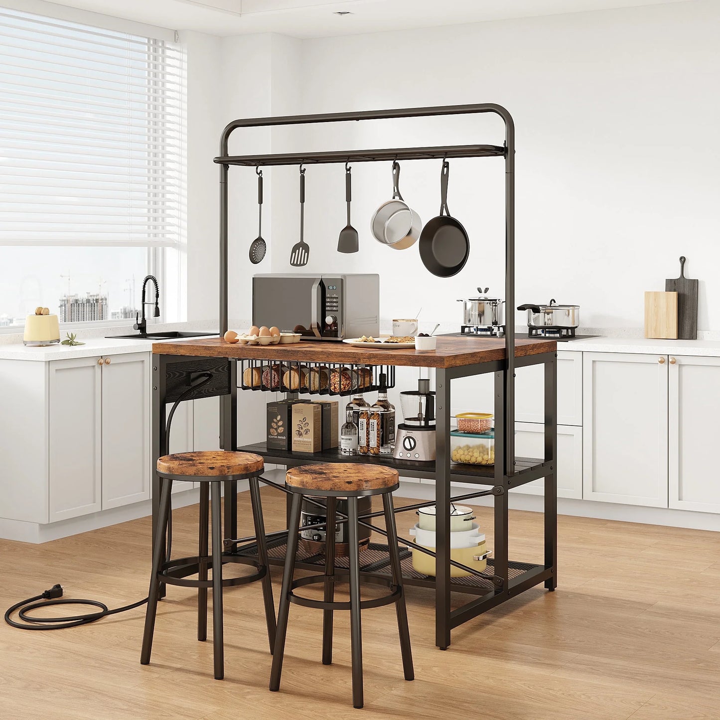 Versatile Kitchen Island with Storage & 5 Hooks for Kitchen Dining Living Room