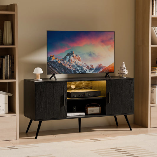 Modern TV Stand with Storage Space, Suitable for TVs Up to 65 Inches, Ideal for Living Rooms & Offices, Black