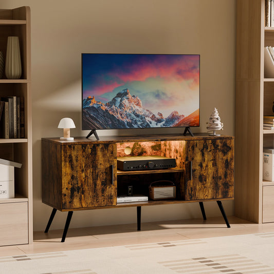 Modern TV Stand with Storage Space, Suitable for TVs Up to 65 Inches, Ideal for Living Rooms & Offices, Brown