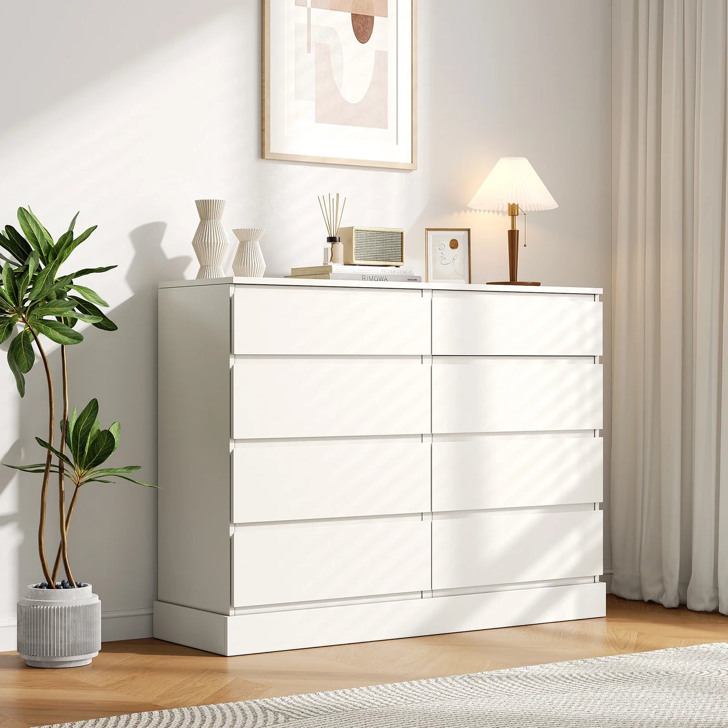 Modern White Dresser with 8 Drawers for Living Room, Bedroom, Hallway