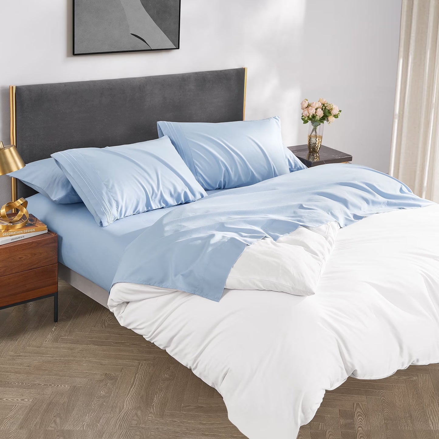 Bed Sheets Set with 6 Pieces，Extra Soft Made from Microfiber Deep Pocket Sheet Set, Full Blue