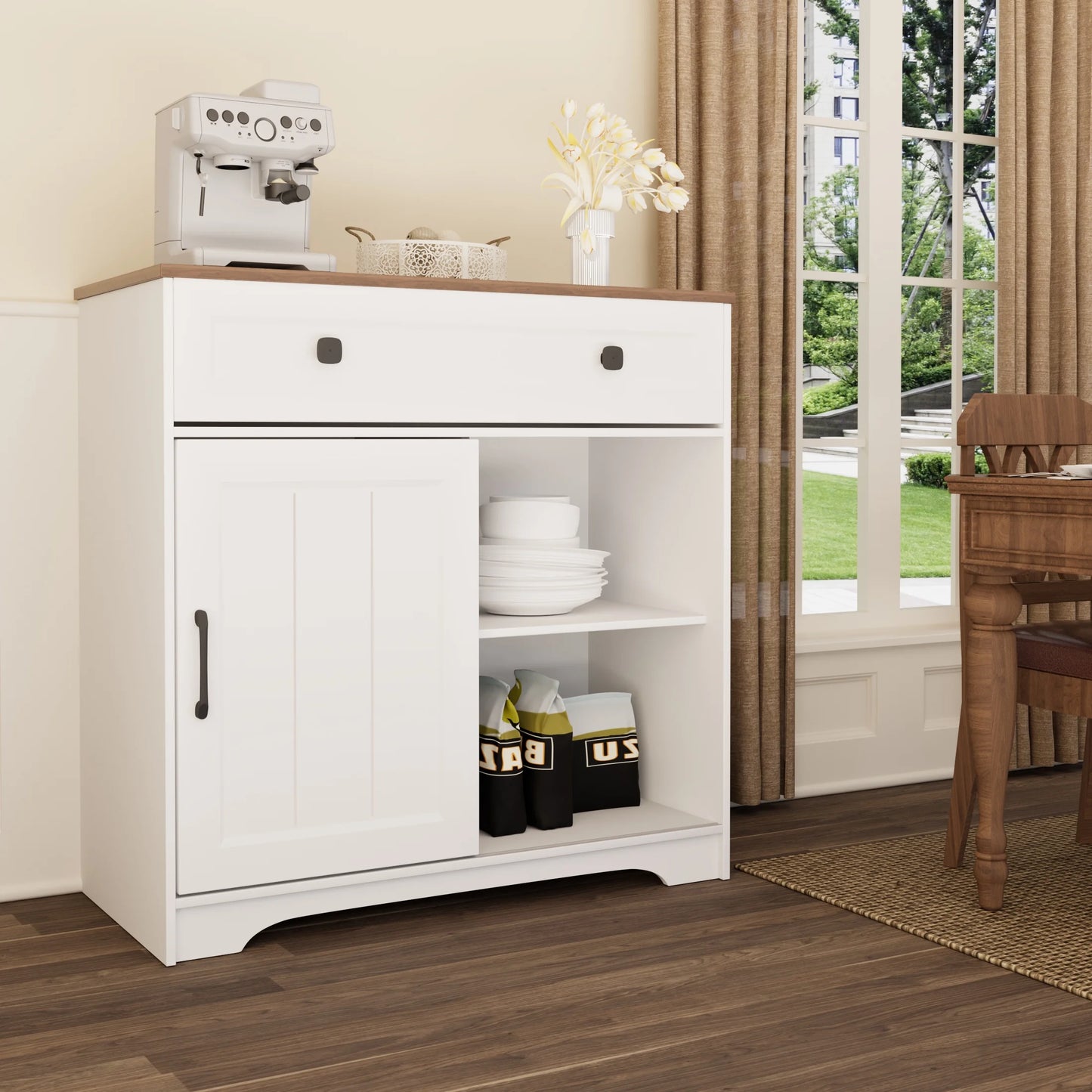 Sideboard Buffet Cabinet with Storage & Sliding Barn Door for Dining Room, Hallway, Living Room White