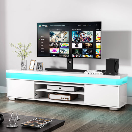 TV Stand with LED Lights and Power Outlets, Suitable for TVs Up to 65 Inches, High-Gloss Media Console, TV Cabinet, White