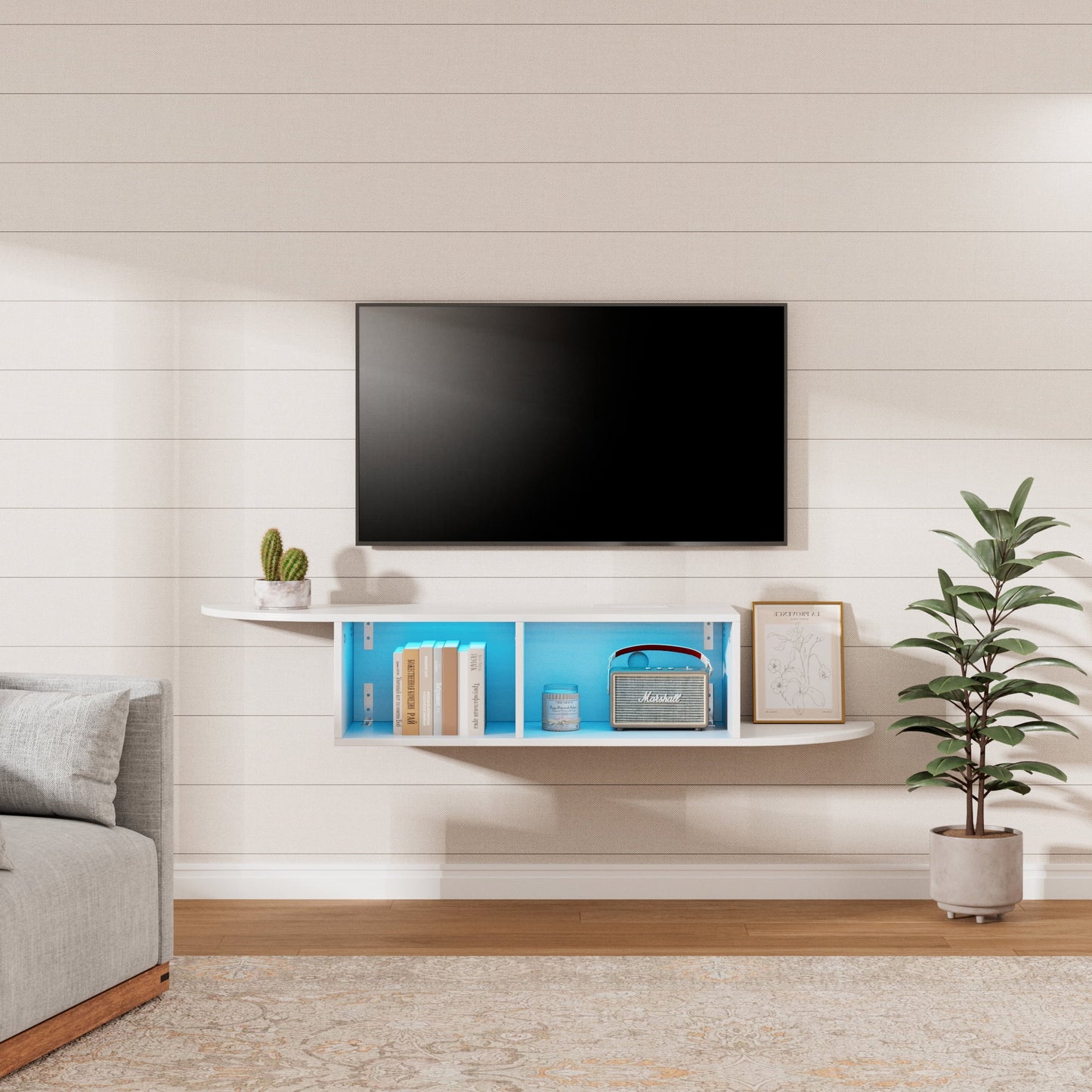 Wall-Mounted TV Stand, Cabinet Shelf, and DVD Player Media Console, Suitable for Bedrooms and Living Rooms, White