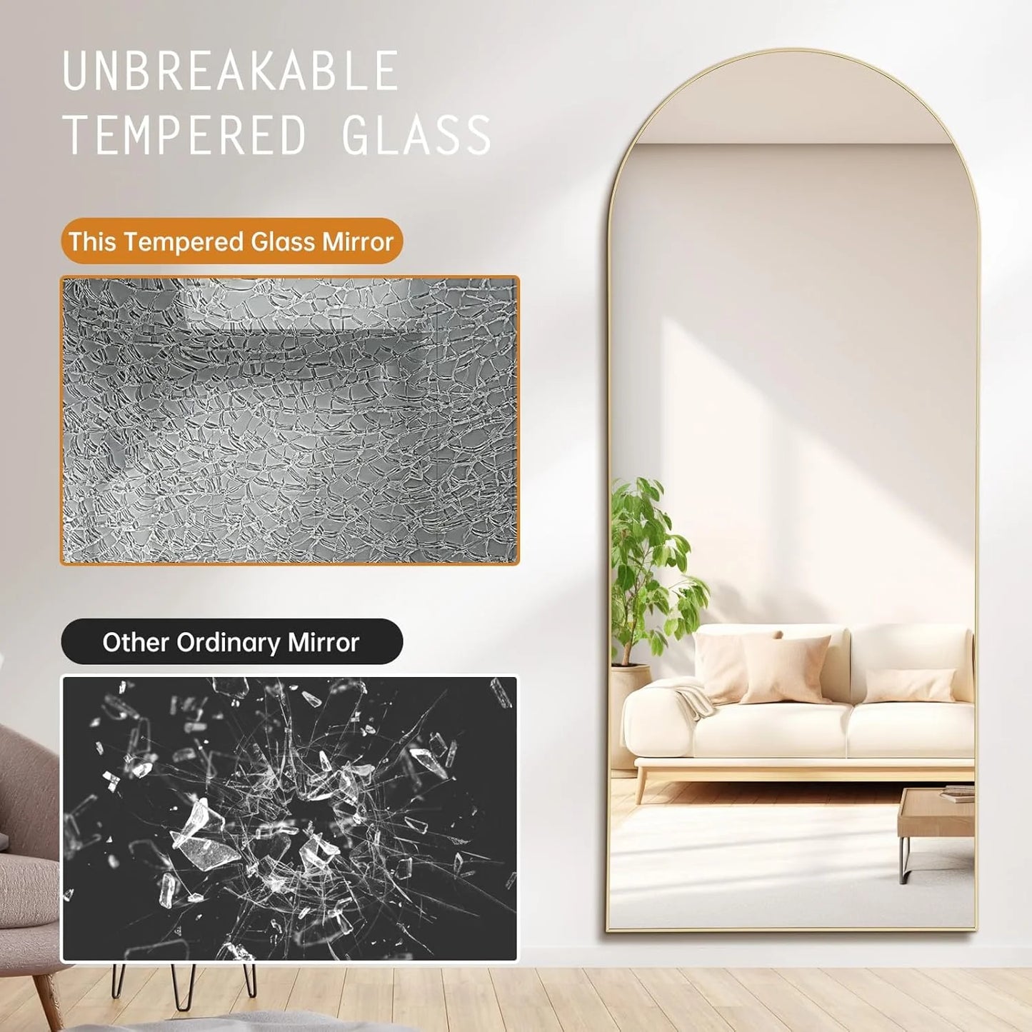 Cocosity Arched Gold Frame 64"x21" Floor Dresser Mirrors for living Bed Bath Office Room wall
