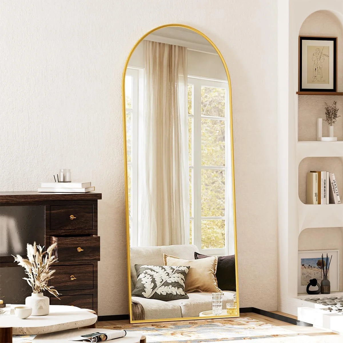 Cocosity Arched Gold Frame 64"x21" Floor Dresser Mirrors for living Bed Bath Office Room wall
