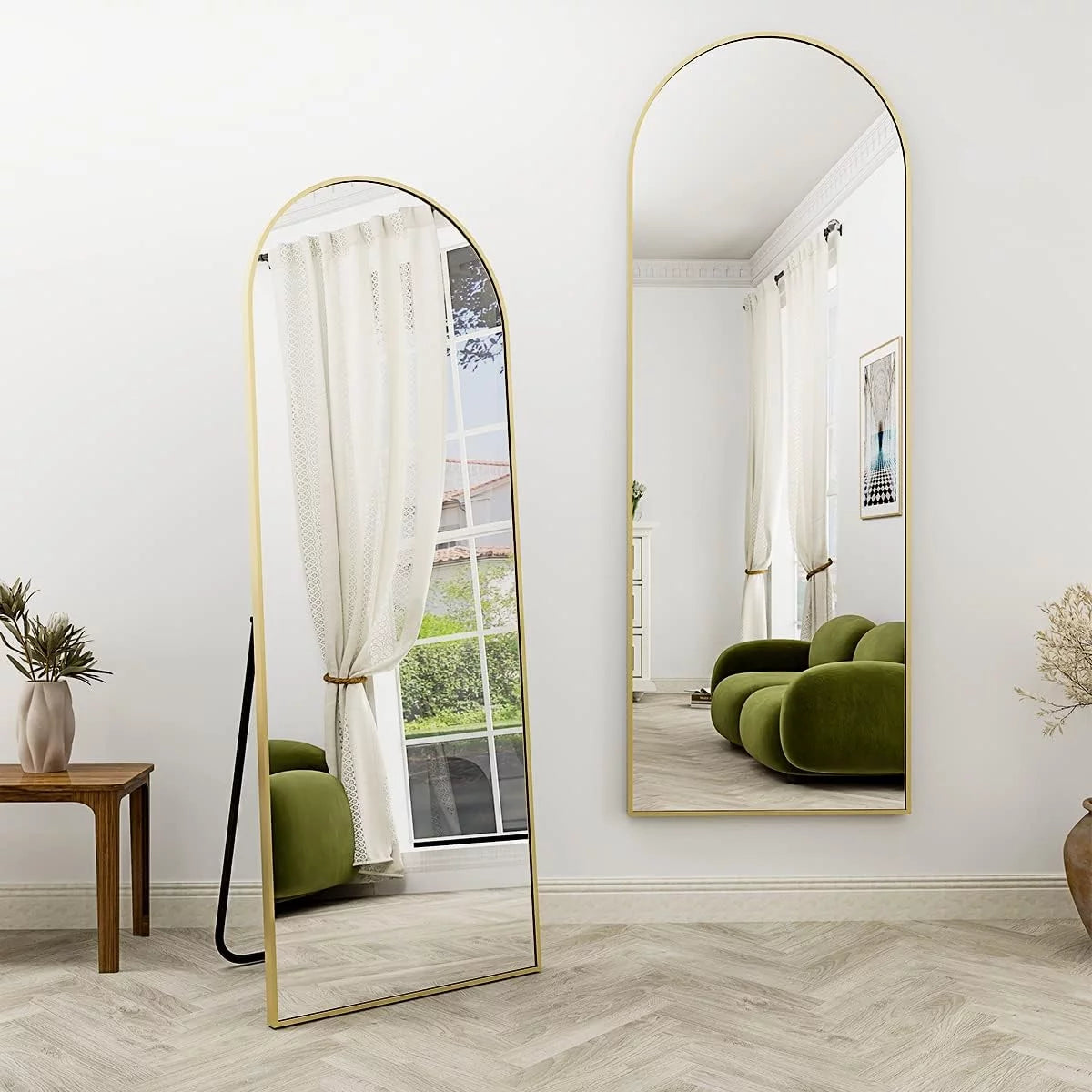 Cocosity Arched Gold Frame 64"x21" Floor Dresser Mirrors for living Bed Bath Office Room wall