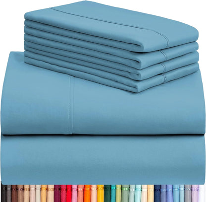 Bed Sheets Set with 6 Pieces，Extra Soft Made from Microfiber Deep Pocket Sheet Set, King Blue