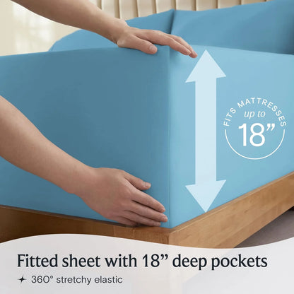 Bed Sheets Set with 6 Pieces，Extra Soft Made from Microfiber Deep Pocket Sheet Set, King Blue