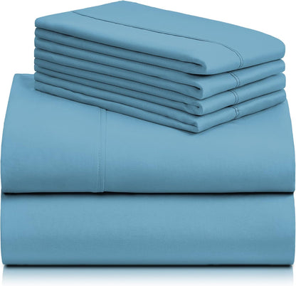 Bed Sheets Set with 6 Pieces，Extra Soft Made from Microfiber Deep Pocket Sheet Set, King Blue