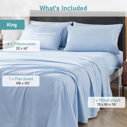 Bed Sheets Set with 6 Pieces，Extra Soft Made from Microfiber Deep Pocket Sheet Set, King Blue