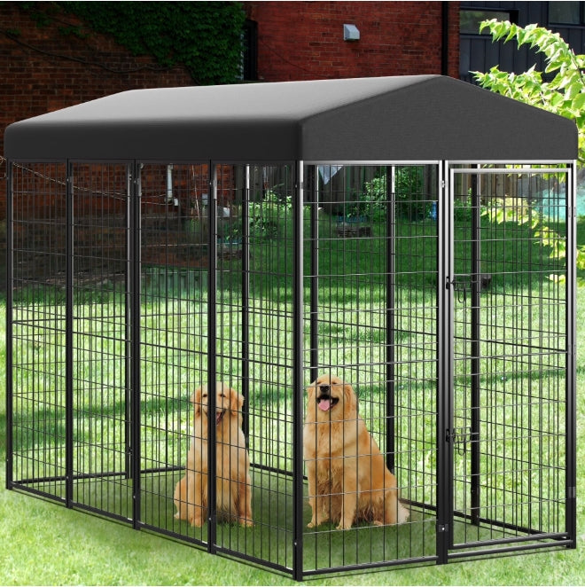 Anyask 8'L x 4'W x 6'H Universal Heavy Duty Large Metal Dog Kennel Playpen with Sun/Rain Proof Top for Dog Cat Duck Chicken Outdoor Excerise
