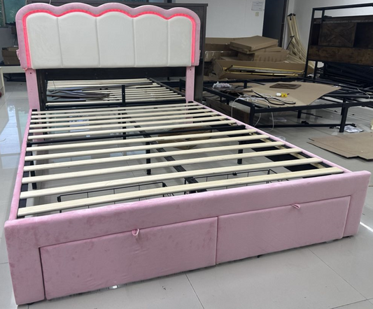 Cocosity Bed Frames,Platform Bed with Drawers,Pink White Twin