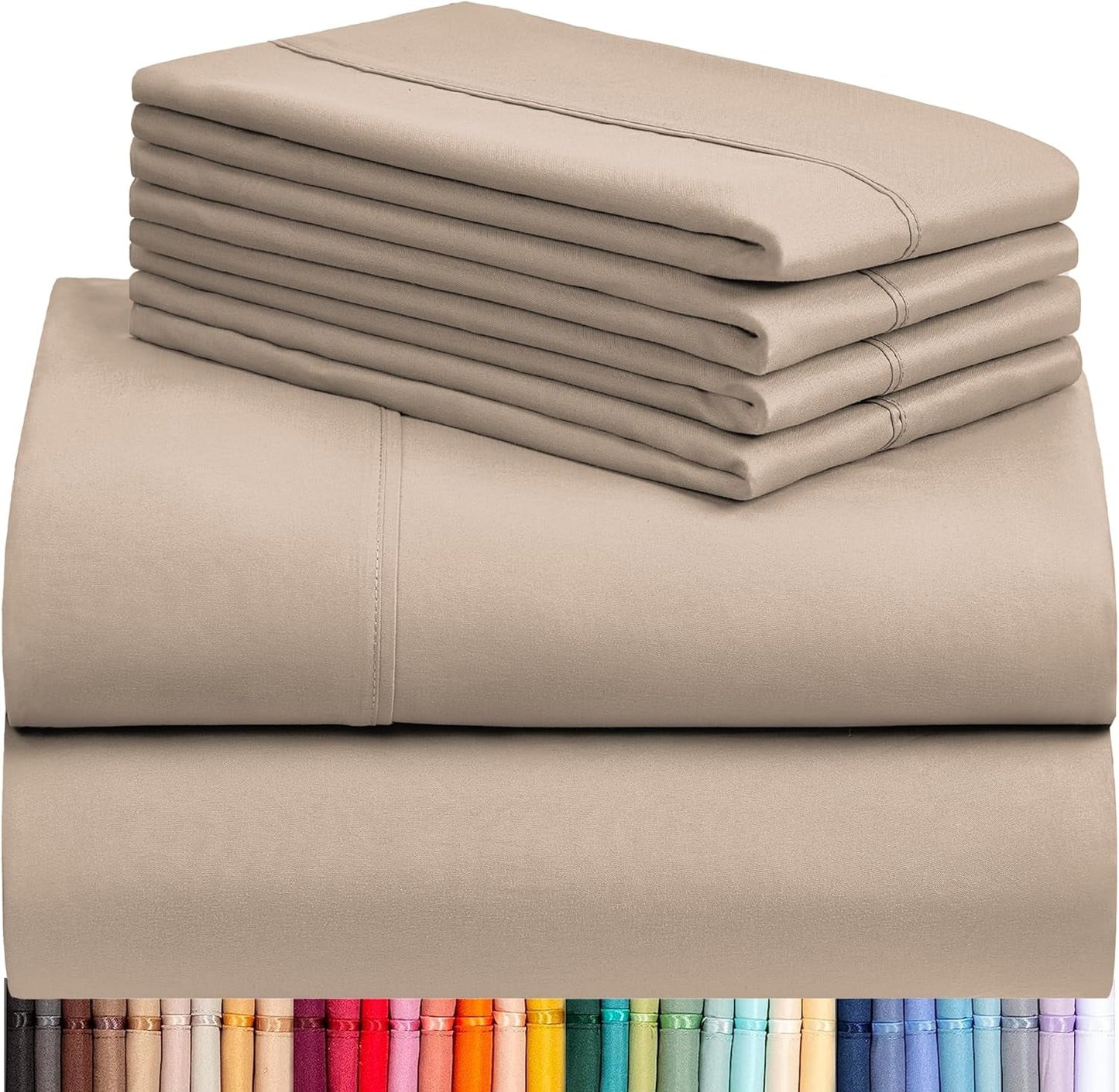 Bed Sheets Set with 6 Pieces，Extra Soft Made from Microfiber Deep Pocket Sheet Set, King Brown