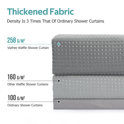 Cocosity Waffle Textured Heavy Duty Shower Curtains with PEVA Clear Shower Liner & Hooks - Gray 72"x72"