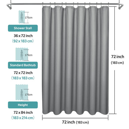 Cocosity Waffle Textured Heavy Duty Shower Curtains with PEVA Clear Shower Liner & Hooks - Gray 72"x72"