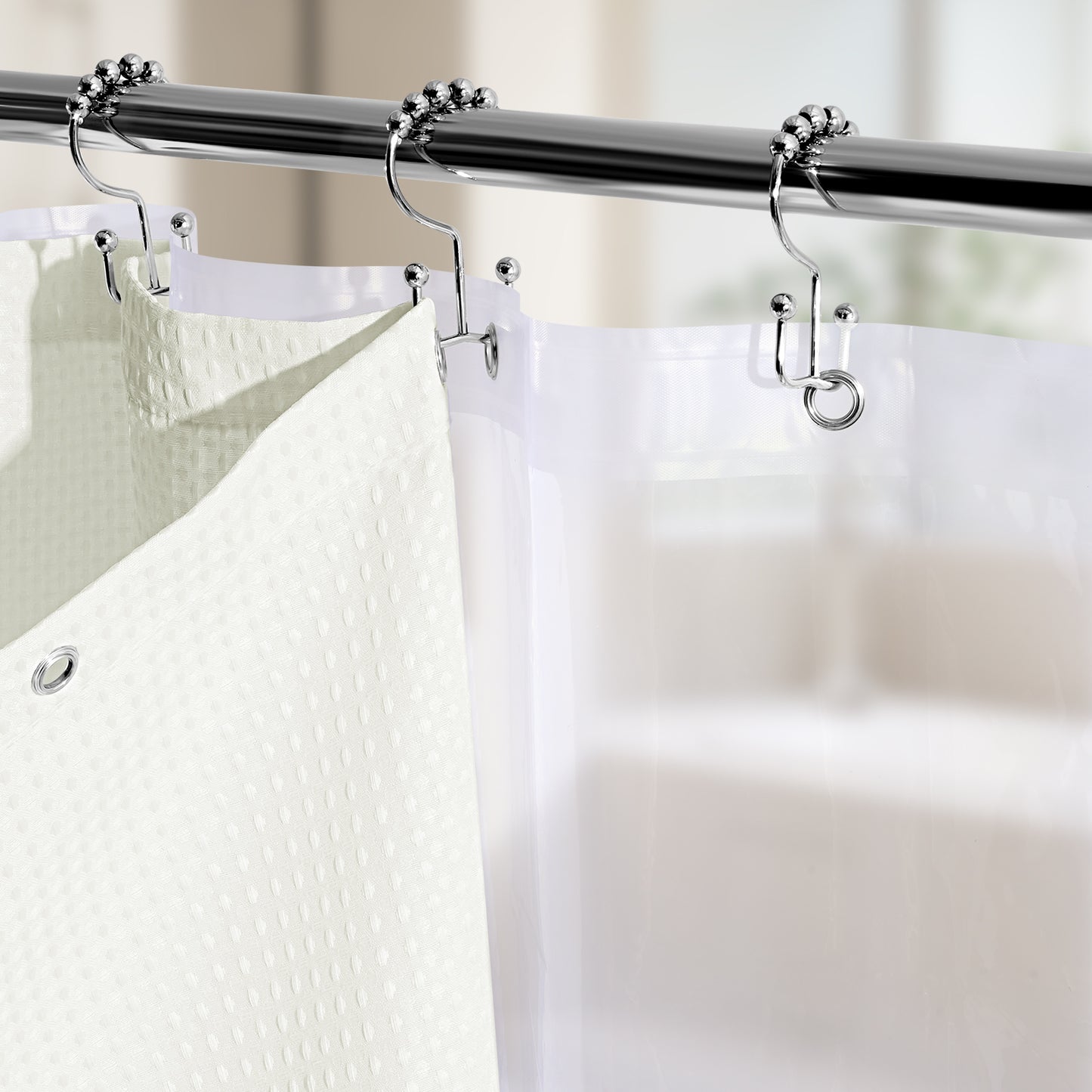 Cocosity Waffle Textured Heavy Duty Shower Curtains with PEVA Clear Shower Liner & Hooks - Beige 72"x72"