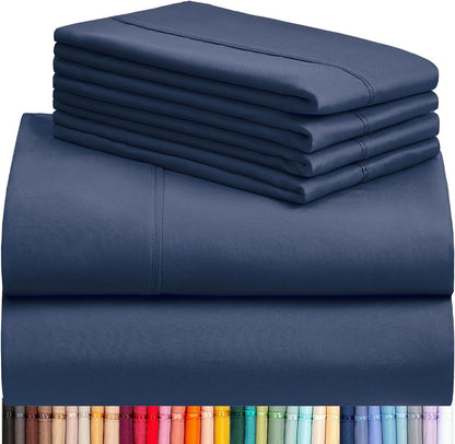 Bed Sheets Set with 6 Pieces，Extra Soft Made from Microfiber Deep Pocket Sheet Set, King Navy