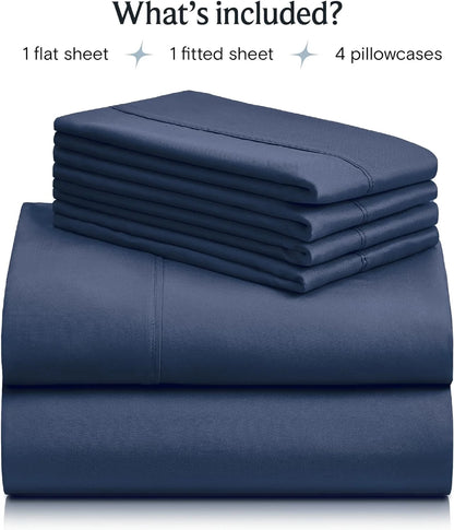 Bed Sheets Set with 6 Pieces，Extra Soft Made from Microfiber Deep Pocket Sheet Set, King Navy