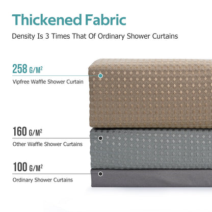 Cocosity Waffle Textured Heavy Duty Shower Curtains with PEVA Clear Shower Liner & Hooks - Brown 72"x72"