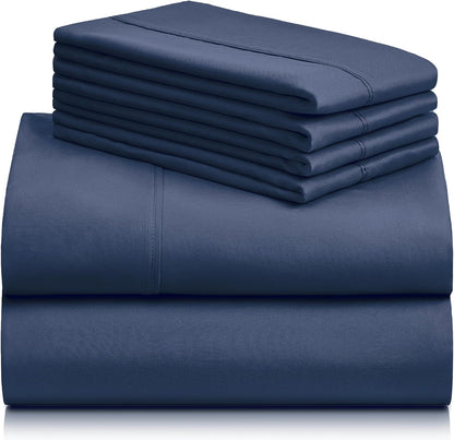 Bed Sheets Set with 6 Pieces，Extra Soft Made from Microfiber Deep Pocket Sheet Set, King Navy