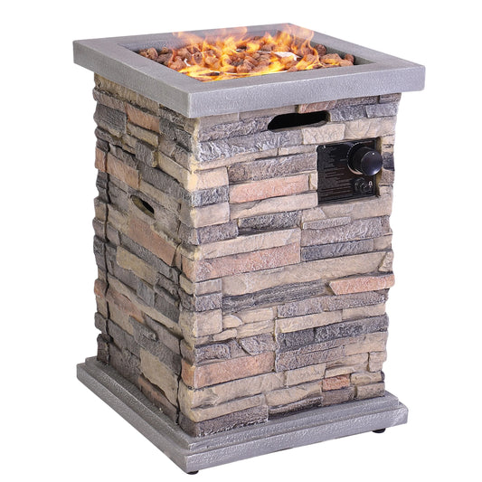 20" Imitation Stone Concrete Propane Fire Pit for Outdoor Parties On Patio Deck Garde, 40,000 BTU