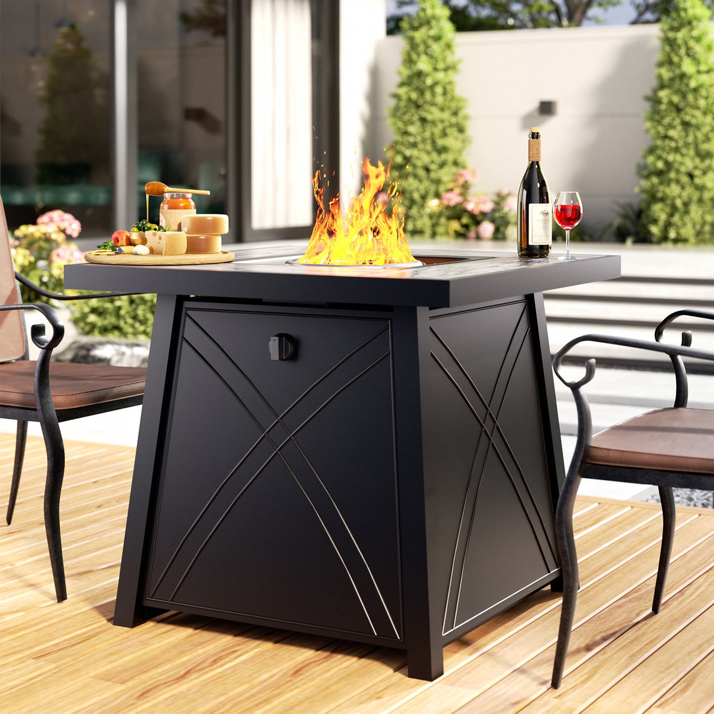 28" 2-in-1 Propane Fire Pits Table for Outdoor, Outside Patio Deck and Garden