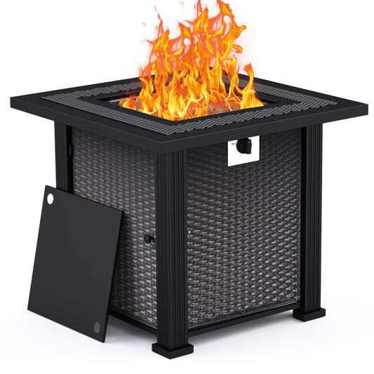 28" 50,000 BTU Propane Fire Pits Table for Outdoor, Outside Patio Deck and Garden with Lid and Lava Rock