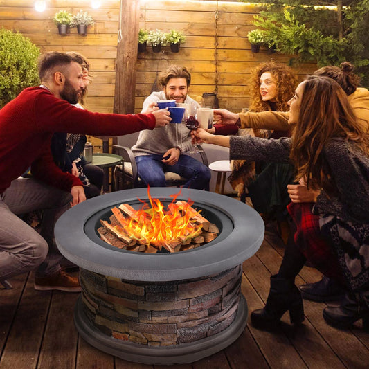 38 inch Outdoor Concrete Fire Pit Table for Dining,Party, Patio,Yard