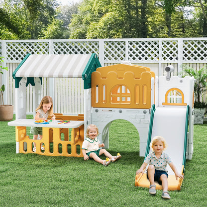 9 in 1 Indoor Infant Toddler Playground Slides Playset for Backyard Home, Yellow & Green