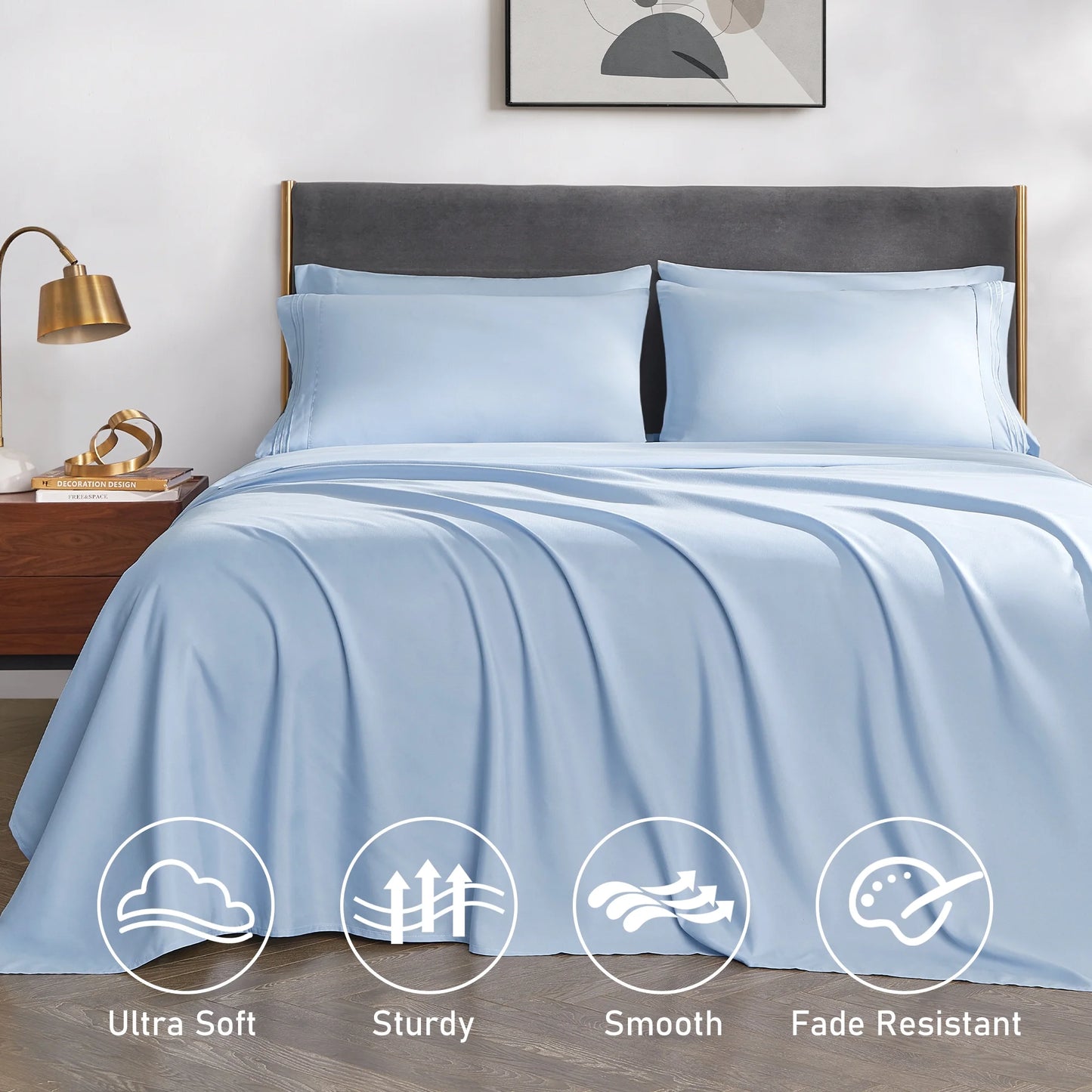 Bed Sheets Set with 6 Pieces，Extra Soft Made from Microfiber Deep Pocket Sheet Set, Full Blue