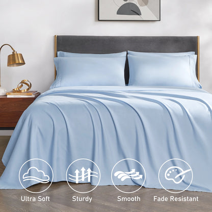 Bed Sheets Set with 6 Pieces，Extra Soft Made from Microfiber Deep Pocket Sheet Set, Full Blue