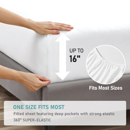 6 Piece Comfort Microfiber Bed Sheets for Queen Size Bedding for Hotel Home Apartment School Bedding White