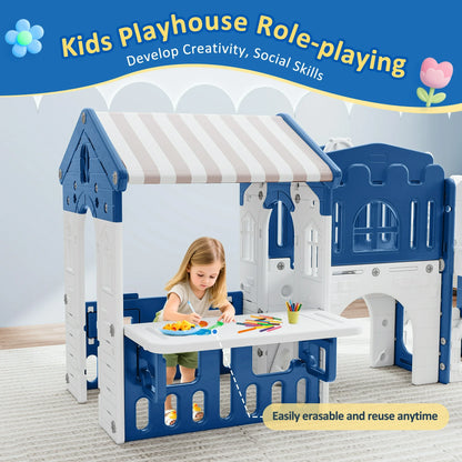 9 in 1 Indoor Infant Toddler Playground Slides Playset for Backyard Home, Blue & Gray