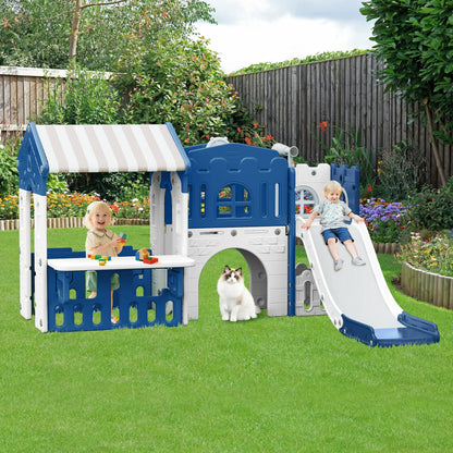 9 in 1 Indoor Infant Toddler Playground Slides Playset for Backyard Home, Blue & Gray