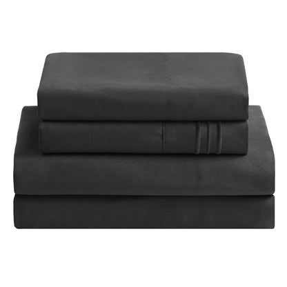 Polyester Microfiber Dark Twin Size 4 Piece Bed Sheets Set with 16-Inch Deep Pockets for Hotel Home Apartment School Bedding