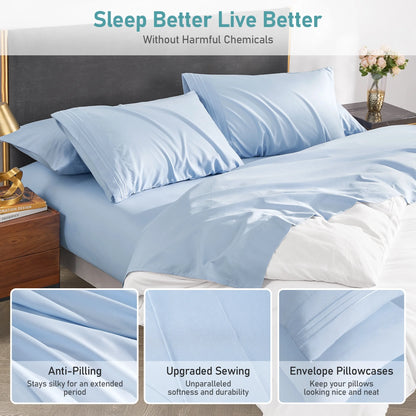 Bed Sheets Set with 6 Pieces，Extra Soft Made from Microfiber Deep Pocket Sheet Set, King Blue