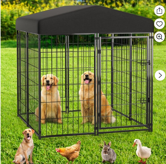 Anyask Universal Heavy Duty Medium Metal Dog Kennel Playpen with Sun/Rain Proof Top for Dog Cat Duck Chicken Outdoor Excerise (4'L x 4'W x 4.5'H)