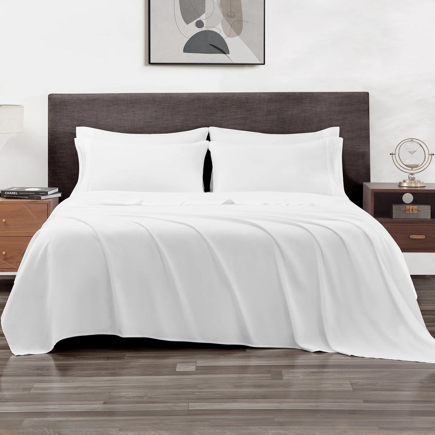 6 Piece Comfort Microfiber Bed Sheets for Queen Size Bedding for Hotel Home Apartment School Bedding White