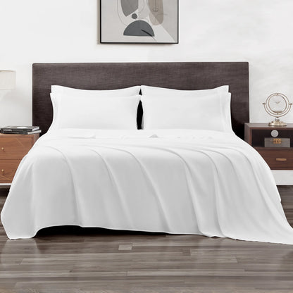 6 Piece Comfort Microfiber Bed Sheets for Queen Size Bedding for Hotel Home Apartment School Bedding White