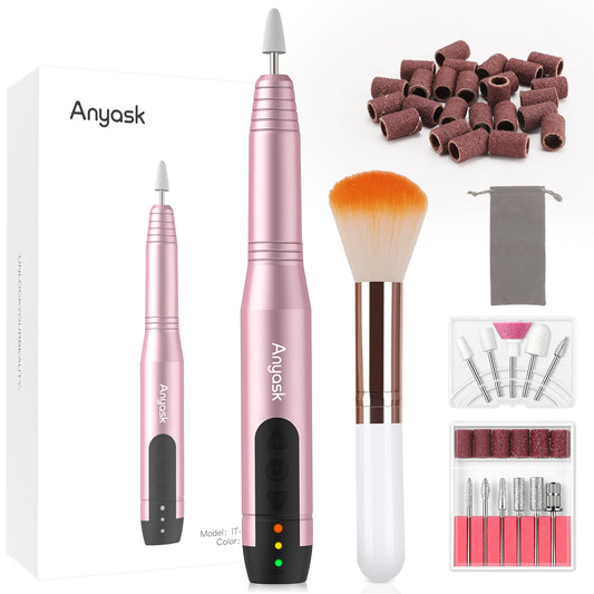 Anyask Portable Electric Nail Drill,Kit for Acrylic, Gel Nails, Manicure Pedicure Polishing Shape Tools Design for Home Salon Use,Pink