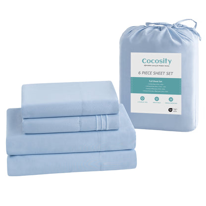 Bed Sheets Set with 6 Pieces，Extra Soft Made from Microfiber Deep Pocket Sheet Set, Full Blue