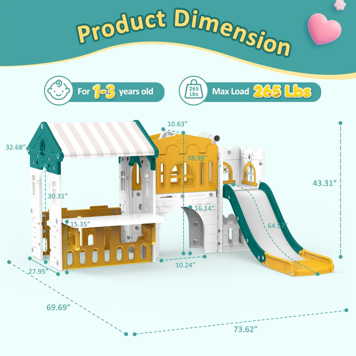 9 in 1 Indoor Infant Toddler Playground Slides Playset for Backyard Home, Yellow & Green